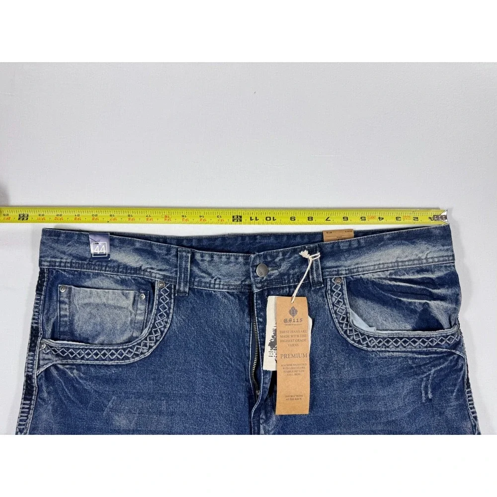 GS115 Mens Slim Fit Distressed Blue Jeans Size‎ 44 Premium Denim NWT